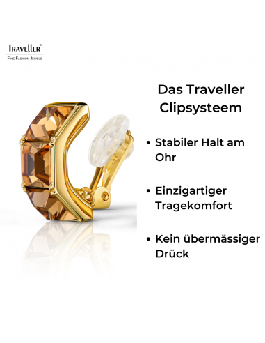 Traveller Ohrclips - 22kt Vergoldet - Kristall - Braun Topaz - 16 x 8 mm - 157628