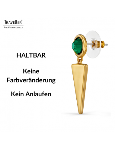 Traveller Orhhänger - Vergoldet - Kristalle - Grün - 35 x 10 mm - 157754