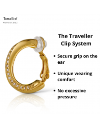Traveller Clip-on Earrings - Hoops - Gold Plated - Crystals - 20 x 4 mm - 157730