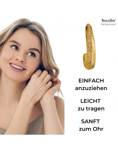 Traveller Ohrclips - Creolen - Vergoldet - Kristalle - 20 x 4 mm - 157730