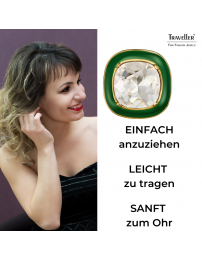 Traveller Ohrclip - 22kt vergoldet - Kristalle - Email Grün - Quadratisch - 18 x 18 mm - 157633