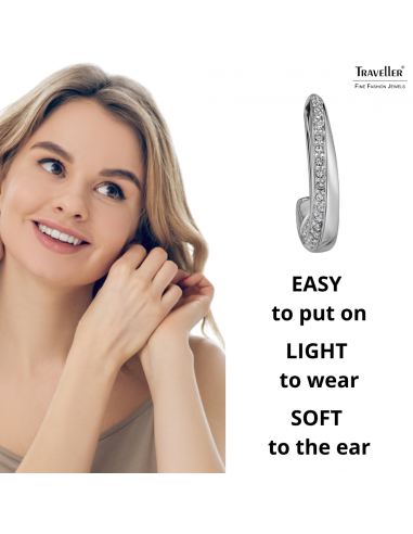 Traveller Clip-on Earrings - Hoops - Silver Coloured - Crystals - Platinum Plated - 20 x 4 mm - 157731