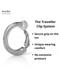 Traveller Clip-on Earrings - Hoops - Silver Coloured - Crystals - Platinum Plated - 20 x 4 mm - 157731