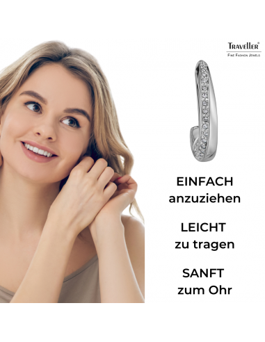 Traveller Ohrclips - Creolen - Silberfarben - Kristalle - Platiniert - 20 x 4 mm - 157731