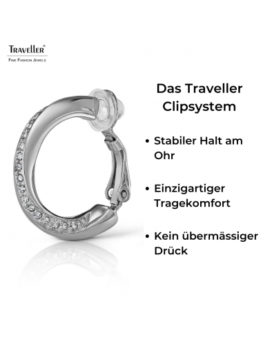 Traveller Ohrclips - Creolen - Silberfarben - Kristalle - Platiniert - 20 x 4 mm - 157731