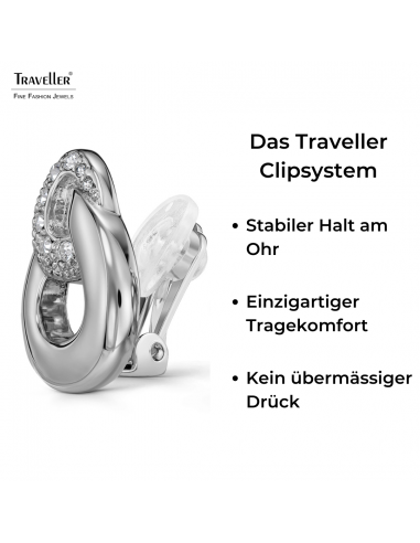 Traveller Ohrclips - Silberfarben - Kristalle - Dreieck - Platiniert - 20 x 17 mm - 157739