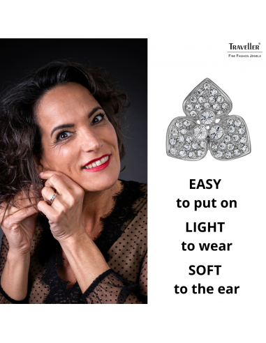 Traveller Clip-on Earrings - Silver Coloured - Crystals - Flower - Platinum Plated - Ø16 mm - 157741