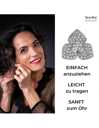 Traveller Ohrclips - Silberfarben - Kristalle - Blüme - Platiniert - Ø16 mm - 157741