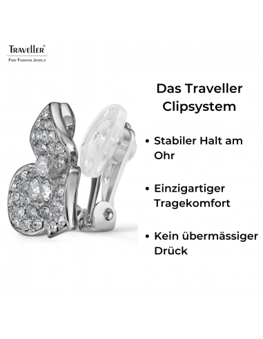 Traveller Ohrclips - Silberfarben - Kristalle - Blüme - Platiniert - Ø16 mm - 157741