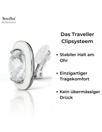 Traveller Ohrclips - Silberfarben - Kristall - Weißes Emaille - Quadratisch - Platiniert - 18x18 mm - 157634