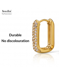 Traveller Earrings - Hoop Earrings - Gold Plated - Crystals - Square - Stainless Steel - 20 x 14 mm - 166333
