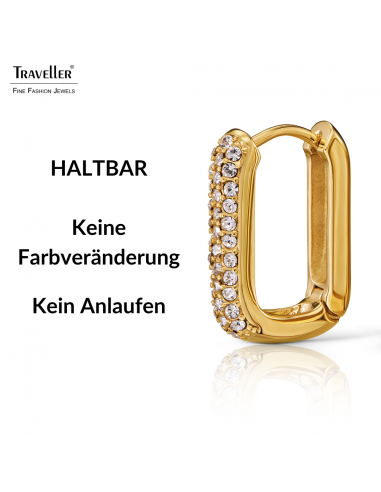 Traveller Creolen - Vergoldet - Kristalle - Quadrat - Edelstahl - 20 x 14 mm - 166333