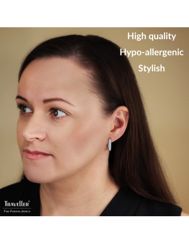 Traveller Earrings - Hoop Earrings - Silver Coloured - Crystals - Square - Stainless Steel - 20 x 14 mm - 166334