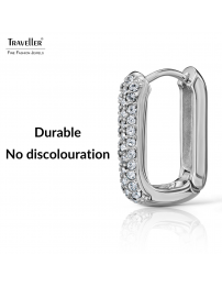 Traveller Earrings - Hoop Earrings - Silver Coloured - Crystals - Square - Stainless Steel - 20 x 14 mm - 166334