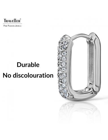 Traveller Earrings - Hoop Earrings - Silver Coloured - Crystals - Square - Stainless Steel - 20 x 14 mm - 166334