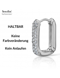 Traveller Creolen - Silberfarben - Kristalle - Quadrat - Edelstahl - 20 x 14 mm - 166334