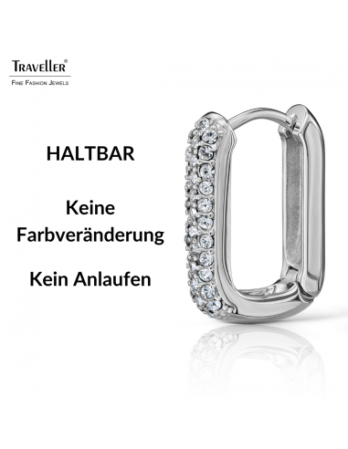 Traveller Creolen - Silberfarben - Kristalle - Quadrat - Edelstahl - 20 x 14 mm - 166334