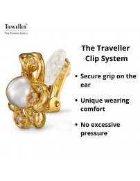 Traveller Clip-on Earrings - Gold Plated -  Pearl - 8 mm - White - Crystals - 20x20 mm - 114295