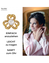 Traveller Ohrclips - Vergoldet - Perle - 8 mm - Weiss - Kristalle - 20x20 mm - 114295