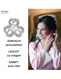 Traveller Ohrclips - Silberfarben - Perle - 8 mm - Weiss - Kristalle - Platiniert - 20x20 mm - 114296