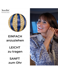 Traveller Ohrclip - 22kt Vergoldet - Kristalle - Email Blau - Kugelförmig - Ø 20mm - 157636