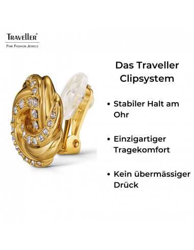 Traveller Ohrclips - Vergoldet - Kristalle - Knopf - Ø 17 mm - 157744