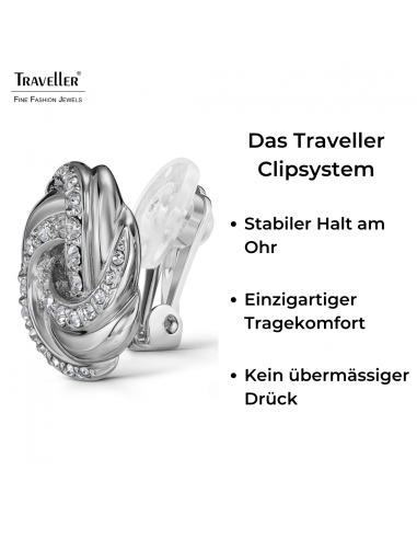 Traveller Ohrclips - Silberfarben - Kristalle - Knopf - Ø 17 mm - Platiniert - 157745