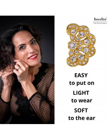 Traveller Clip-on Earrings - Gold Plated - Crystals - Flower - 20x12 mm - 157746