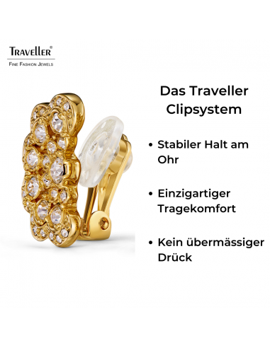 Traveller Ohrclips - Vergoldet - Kristalle - Blüme - 20x12 mm - 157746