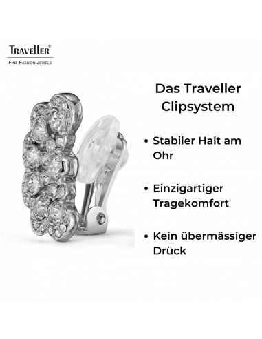 Traveller Ohrclips - Silberfarben - Kristalle - Blüme - Platiniert - 20x12 mm - 157747