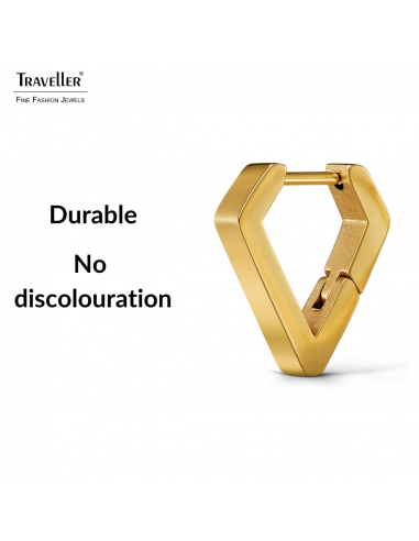 Traveller Earrings- Hoop Earrings- Gold Plated - Traingle / Diamond - Stainless Steel - 16 x 3 mm - 166343