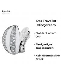 Traveller Ohrclip - Silberfarben - Kristalle - Email Weiß - Kugelförmig - Platiniert - Ø 20mm - 157637