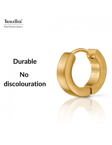 Traveller Hoop Earrings - Unisex - Gold Plated - Matt - Stainless Steel - 14 x 4 mm - 166359