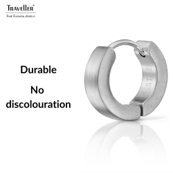 Traveller Hoop Earrings - Unisex - Silver Coloured - Matt - Stainless Steel - 14 x 4 mm - 166360