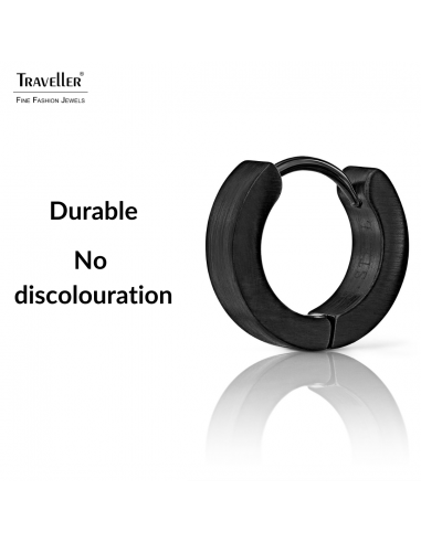 Traveller Hoop Earrings - Unisex - Black - Matt - Stainless Steel - 14 x 4 mm - 166361