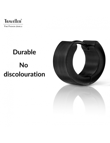 Traveller Hoop Earrings - Unisex - Black - Matt - Stainless Steel - 14 x 7 mm - 166364