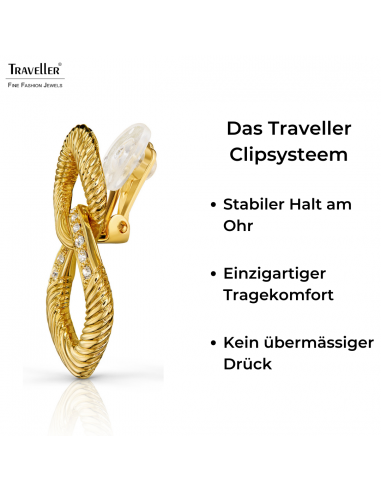 Traveller Ohrclip - Hänger - 22kt Vergoldet - Kristalle - Glieder - 31x15 mm - 157640