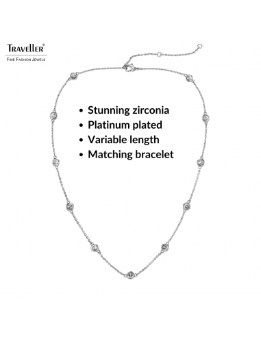 Traveller Necklace - Silver Coloured - Zirconia - Ø 4 mm - Platinum Plated - 38-44 cm - 157759