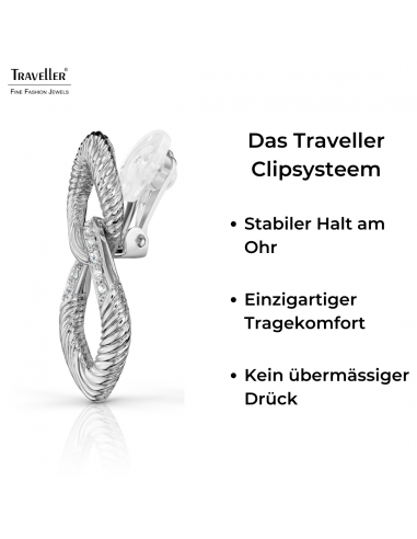 Traveller Ohrclip - Hänger - Silberfarben - Kristalle - Glieder - Platiniert - 31x15 mm - 157641