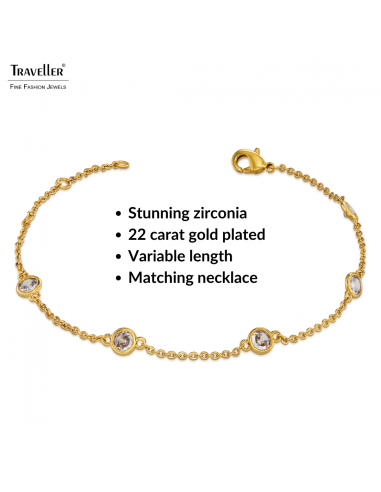 Traveller Bracelet - Gold Plated - Zirconia - Ø 4 mm - 17-20 cm - 157760