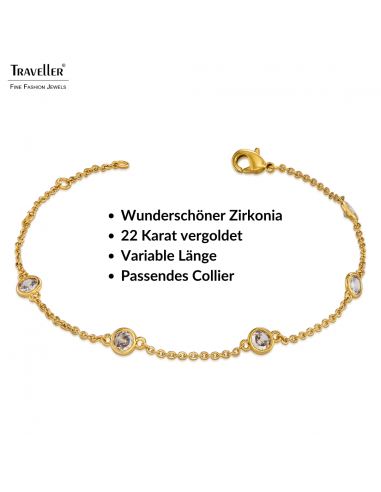 Traveller Armband - Vergoldet - Zirconia - Ø 4 mm - 17-20 cm - 157760