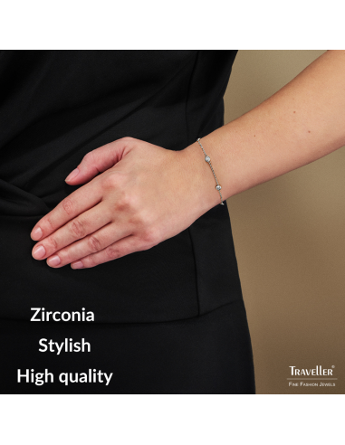 Traveller Bracelet - Silver Coloured - Zirconia - Ø 4 mm - Platinum Plated - 17-20 cm - 157761