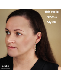 Traveller Drop Earrings - 22ct Gold Plated - Zirconia - Ø 4 mm - 40x4 mm - 157762