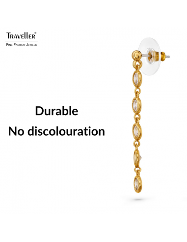 Traveller Drop Earrings - 22ct Gold Plated - Zirconia - Ø 4 mm - 40x4 mm - 157762
