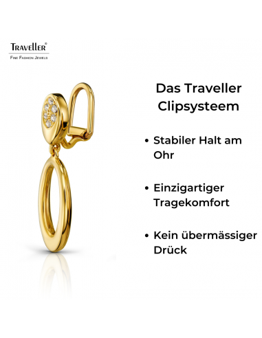 Traveller Ohrclip - Hänger - 22kt Vergoldet - Kristalle - Oval - 32x12 mm - 157642
