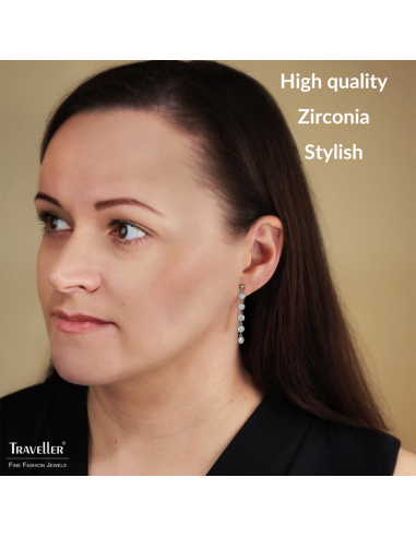 Traveller Drop Earrings - Silver Coloured - Zirconia - Ø 4mm - 40 x 4 mm - Platinum Plated - 157763