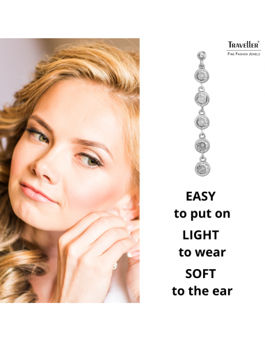 Traveller Drop Earrings - Silver Coloured - Zirconia - Ø 4mm - 40 x 4 mm - Platinum Plated - 157763