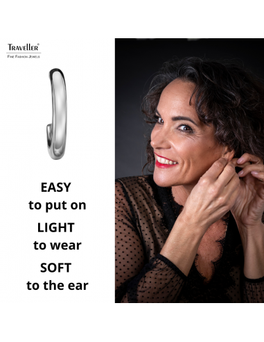 Traveller Earrings - Hoop Earrings - Silver Coloured - 3/4 Hoop - Stainless Steel - 15 x 2,5 mm - 166336