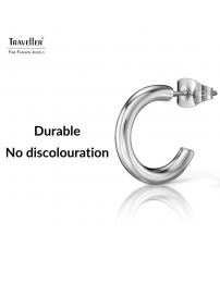 Traveller Earrings - Hoop Earrings - Silver Coloured - 3/4 Hoop - Stainless Steel - 15 x 2,5 mm - 166336