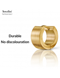 Traveller Hoop Earrings - Unisex - Gold Plated - Matt - Stainless Steel - 14 x 7 mm - 166362